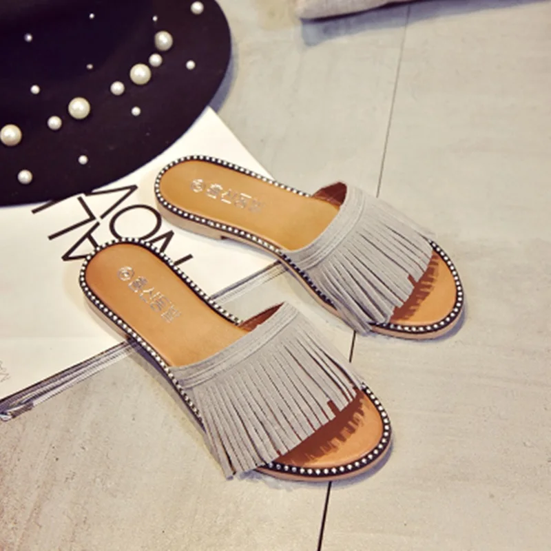 Высококачественные Недорогие женские сандалии с бахромой на плоской подошве
