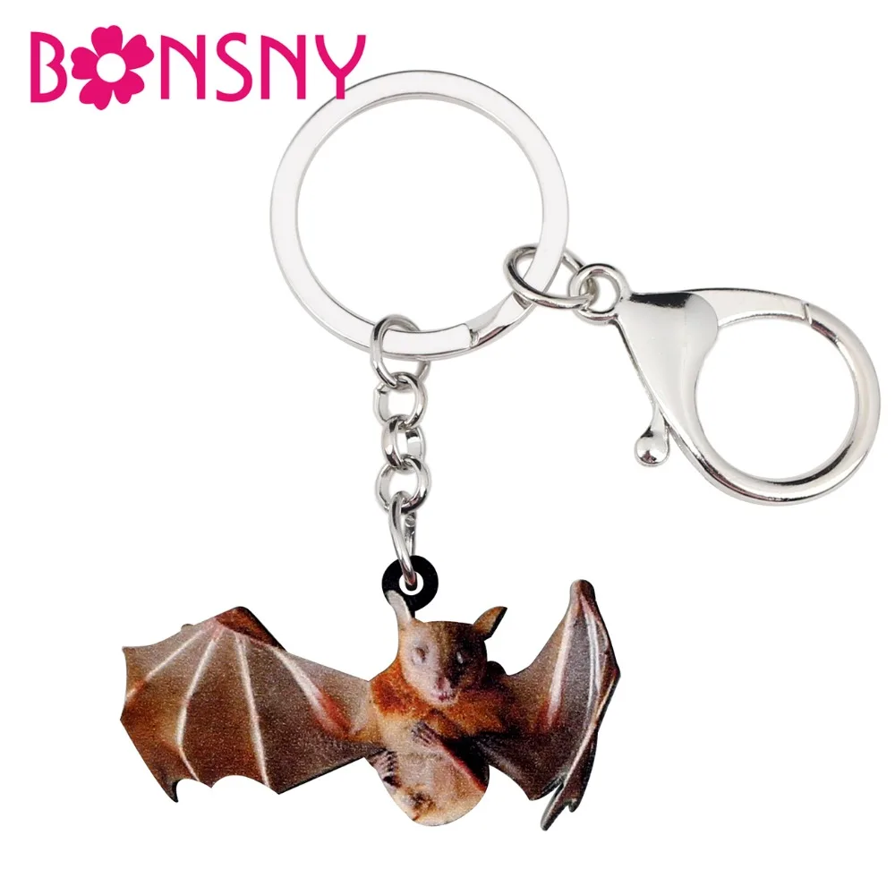 Акриловый брелок Bonsny для Хэллоуина новинка в виде летучей мыши кольцо животного