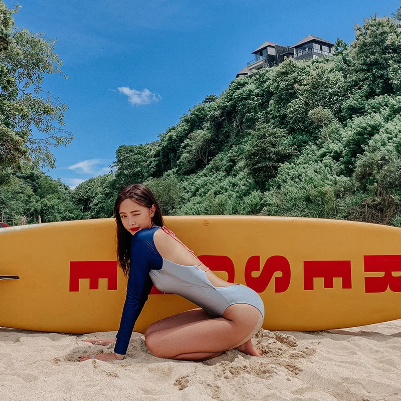 

Kitesurfing Bodysuit Women's Swimwear Bikini Women Korea Plus Size Rash Guard Swimsuit Female New Long Sleeve Colour Coloured