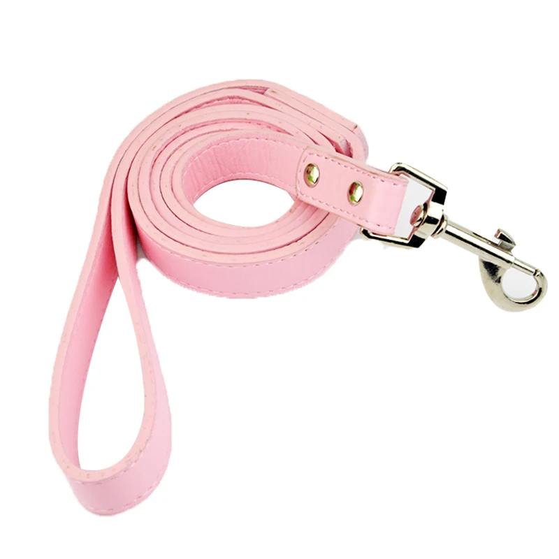 Pink Leash Горячая PU кожаные ошейники для собак один ряд цветок шипованных маленькая собака Средний Поводок к ошейнику домашнего животного свинца - Цвет: Pink Leash