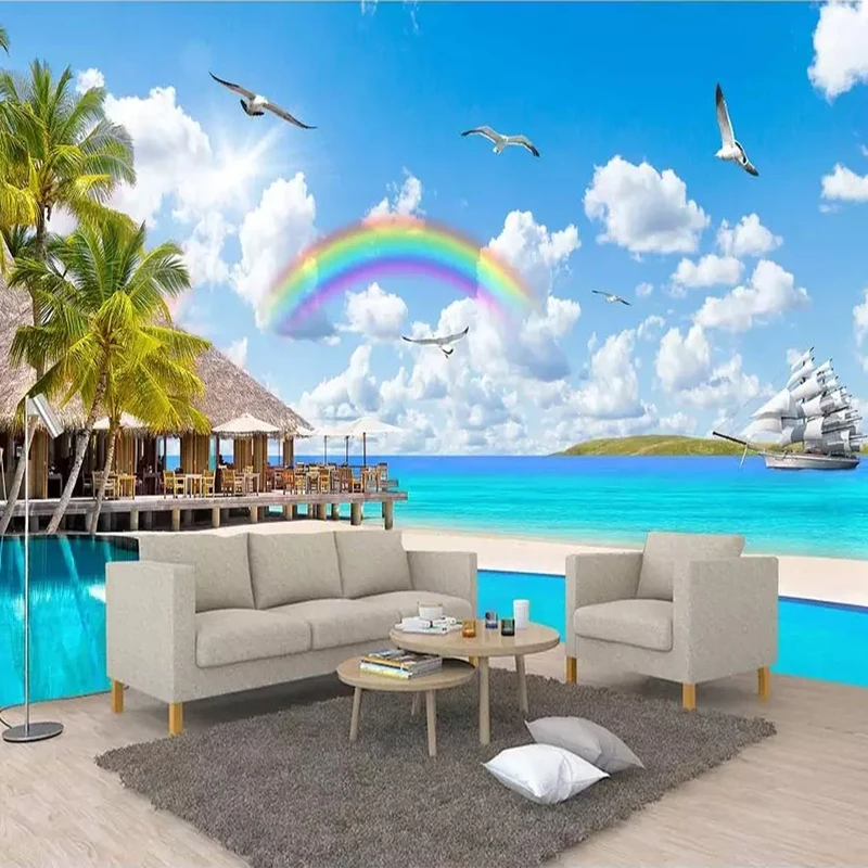 Пользовательские 3D фотообои настенная живопись радуга кокосовое дерево вид на