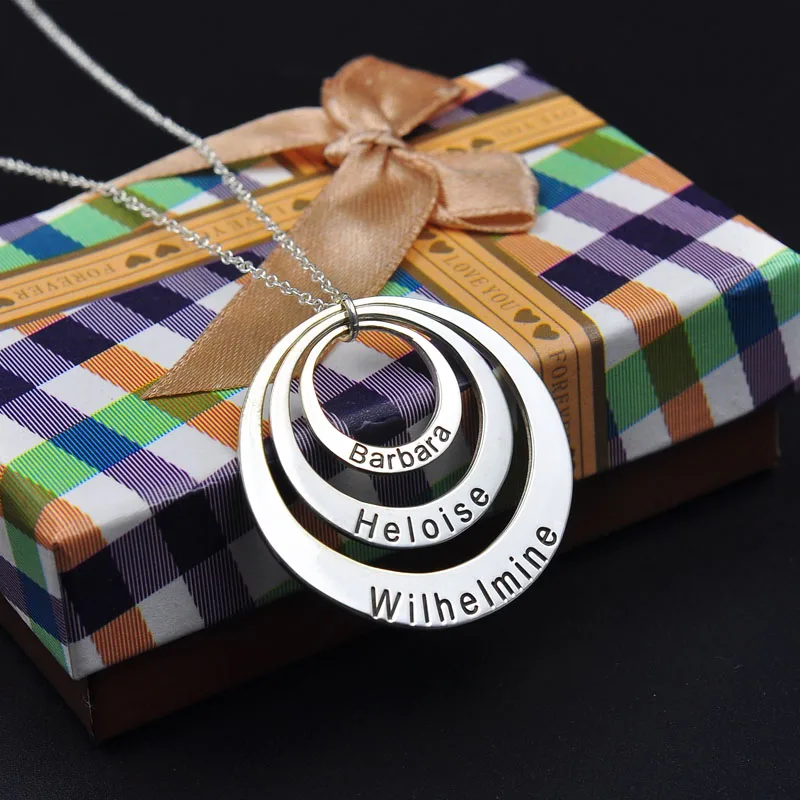 Твердые стек круг Цепочки и ожерелья на заказ Гравировка имени Boho