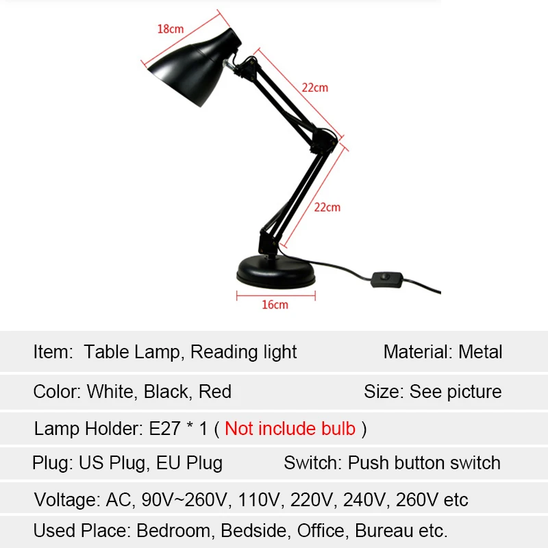

Led Table Lamps Flexible Adjustable Desk Lamp Modern Book Light Bedroom Office Studio Bureaulamp Desk Light US EU Plug Led Light