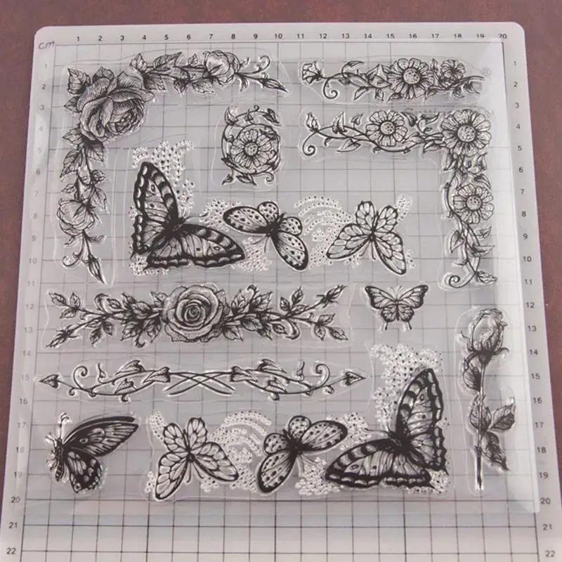 Бабочка цветок силиконовые прозрачные штампы для Скрапбукинг фотоальбом