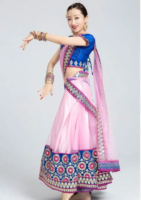 Традиционный Женский костюм Lehenga Choli Bellydance в индийском стиле топ с вышивкой + шарф