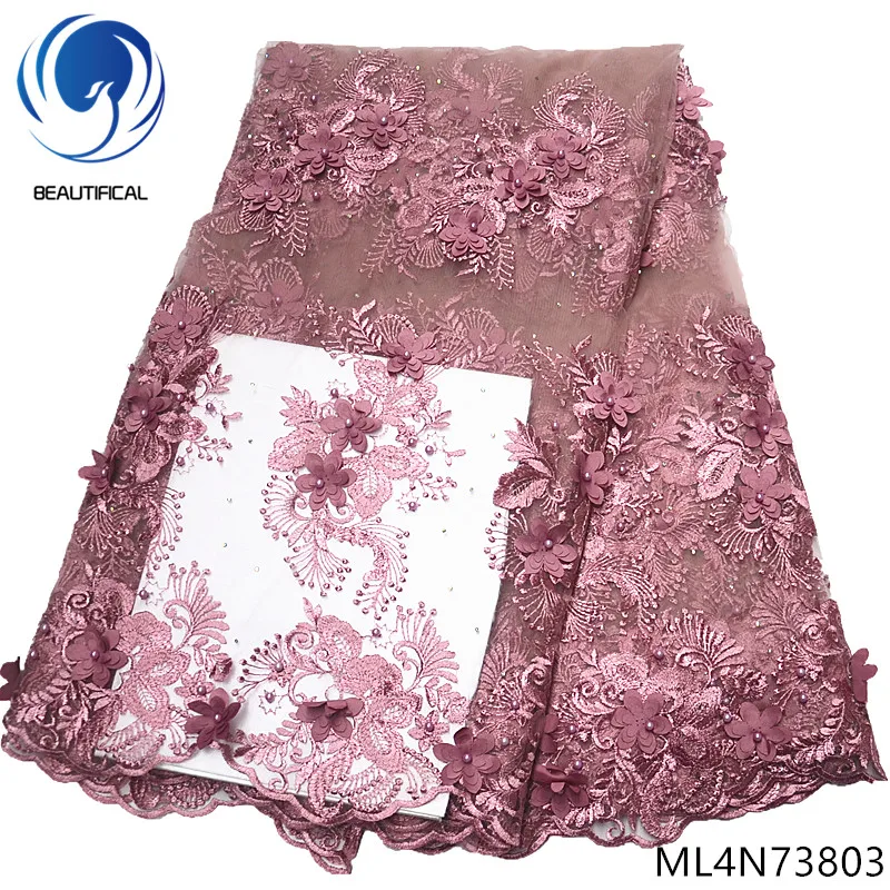 Красивые нигерийские кружевные ткани 2019 Новые 3d цветы чистая кружевная ткань с