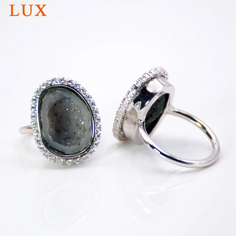 LUXjewelry 925 пробы Серебряное кольцо Geode Tabasco ювелирные изделия из Жеода CZ проложить