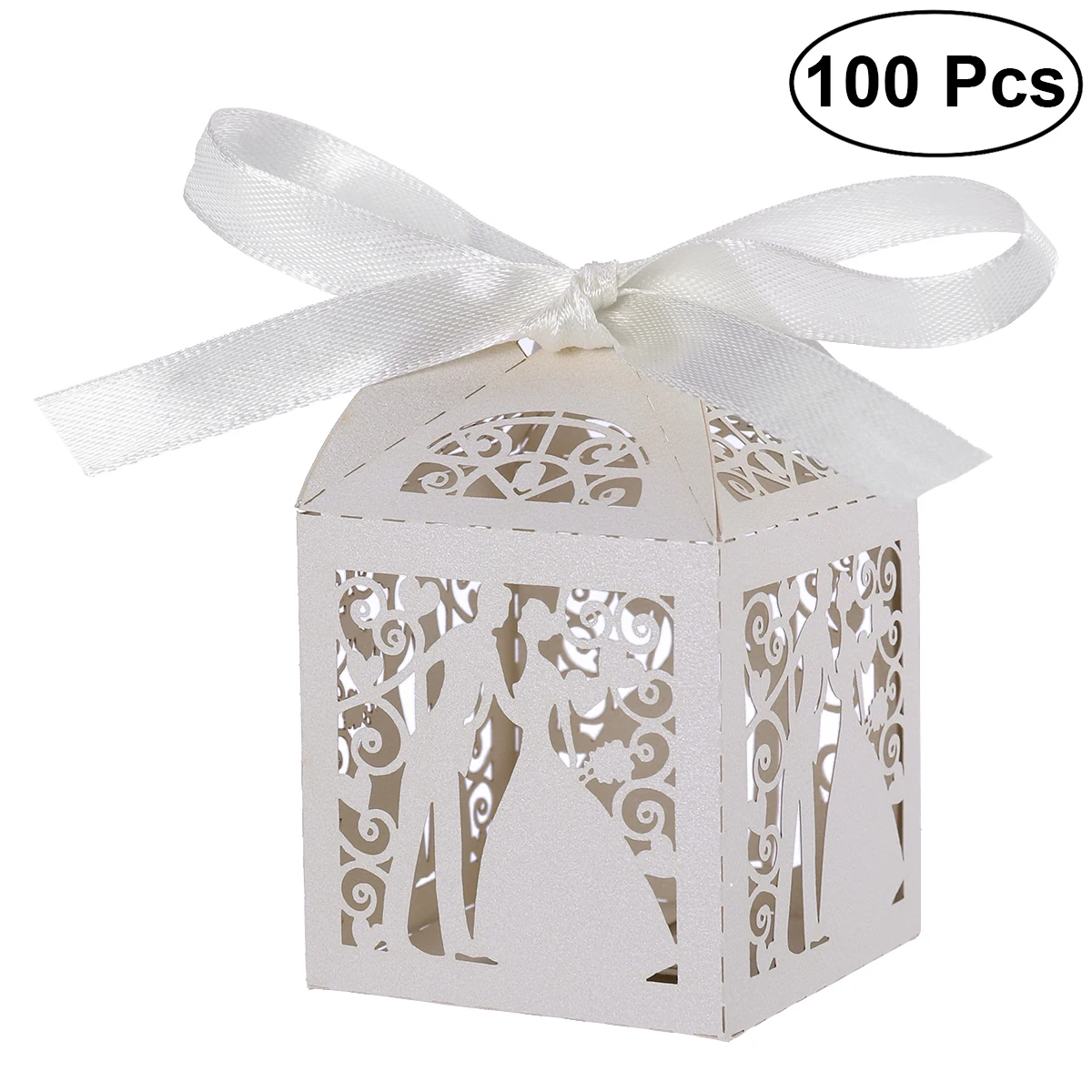 

100Pcs/set Couple Candy Box Heart Laser Cut Wedding Favor Box For Girls Boys Birthday Boxes with Ribbon DIY Party Supplies A35