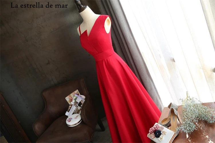 Vestido de festa para casamento атласное сексуальное красное платье подружки невесты с v-образным вырезом, длинное недорогое свадебное платье abito damigella