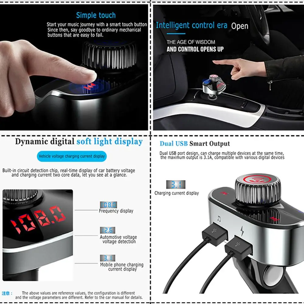Mp3-плеер fm-передатчик 3.1A быстрое двойное зарядное устройство USB Bluetooth Handsfree LCD