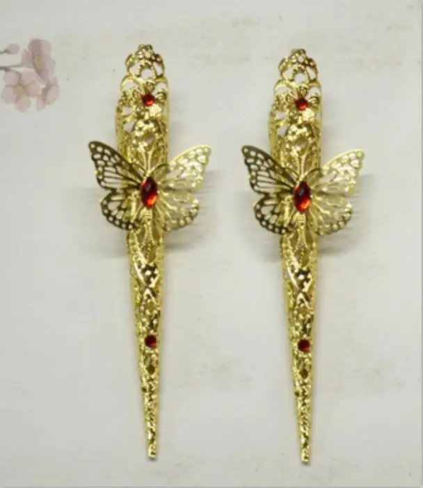 2 pcs Gold 12cm Длинные ногти бабочка цветок бусины традиционные реквизит Павлин Танец сценическое представление - Цвет: 2 pcs Gold 12cm