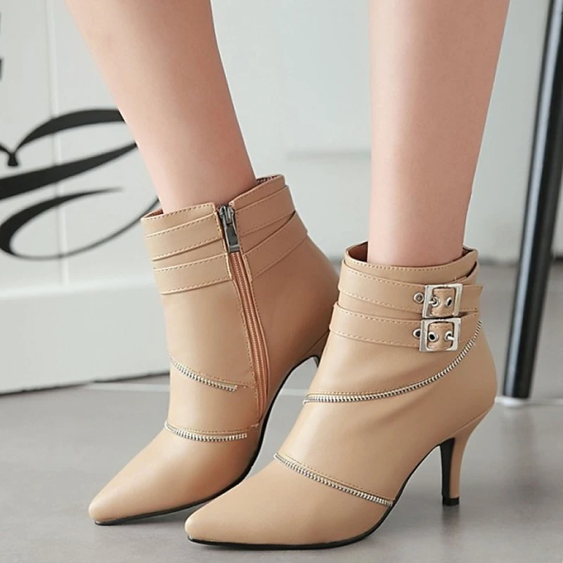 Новая женская обувь весна-осень модные однотонные ботильоны из PU искусственной