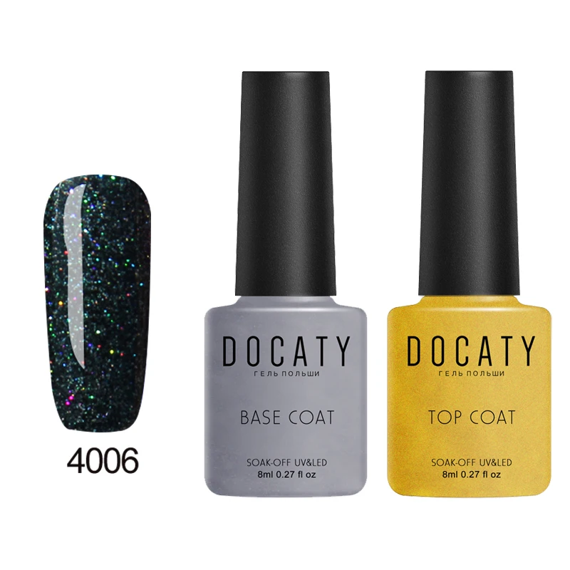 4006-top-base Docaty Neon 3 шт ногтей гель Bling Блеск Устойчивый лак для ногтей лак Gellac гель для ногтей лак Soak Off Гель лак для ногтей - Цвет: 4006-top-base