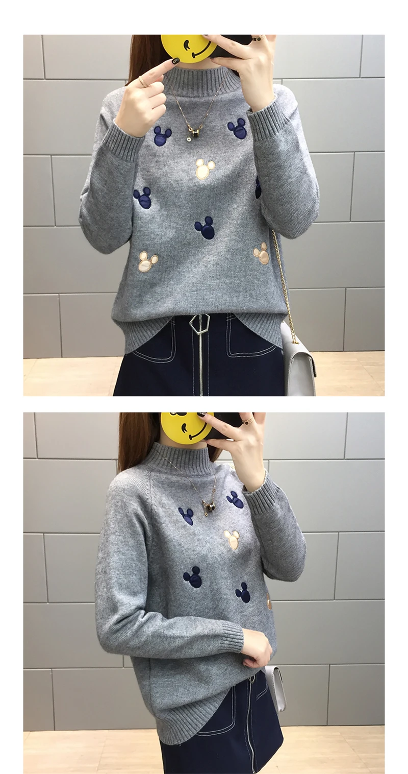 Women Knit Pullover Sweater New Autumn Winter Clothes Warm Half Turtleneck Long-sleeved Knitwear Tops Jumper Female AA372