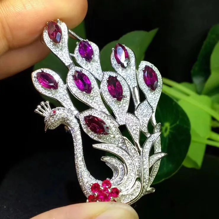 Стиль двойного назначения брошь из серебра 925 пробы с натуральным гранатом