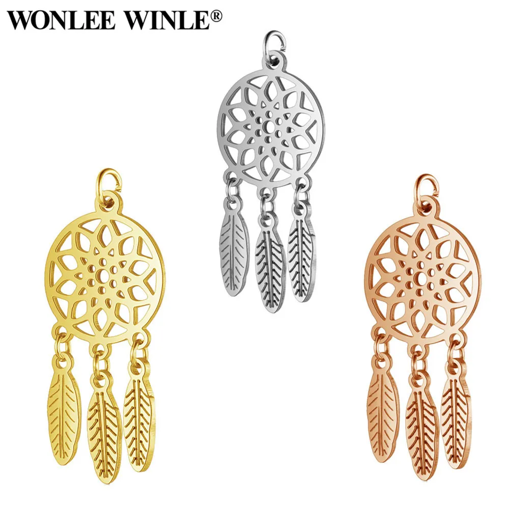 Wonlee Winle розовое золото полностью полированный Ловец снов Очаровательные
