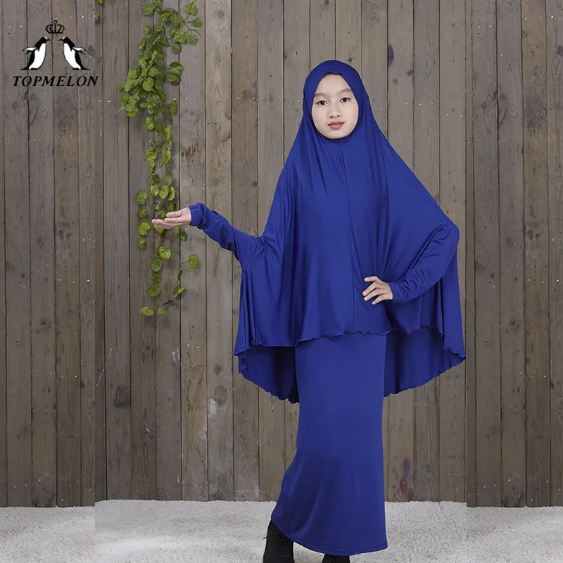TOPMELON традиционные abaya хиджаб халаты для девочек из двух частей мусульманская молитва одежда Дети Твердые свободные большие abaya s
