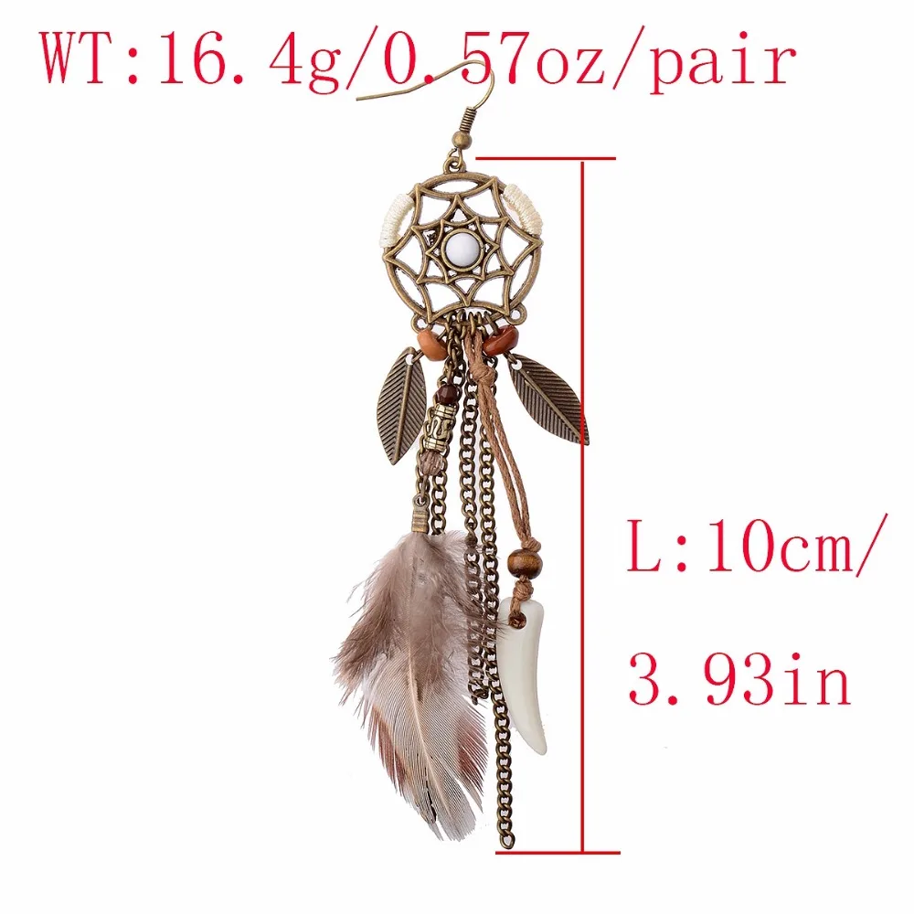 Женские модные длинные серьги-подвески с перьями богемные серьги в виде Ловца