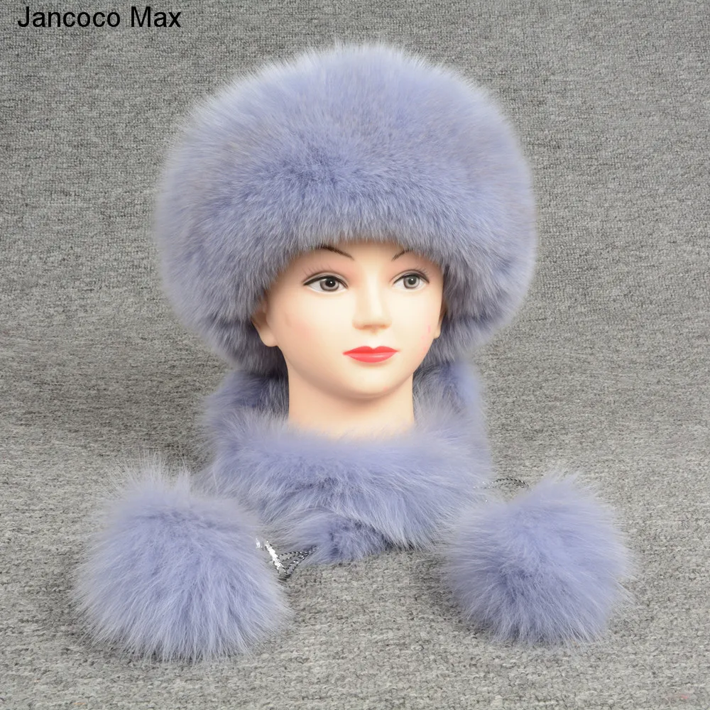 Jancoco Max/новые стильные женские теплые зимние шапки из натурального меха кролика Рекс и лисы модные меховые шапки шарф наивысшего качества S7145