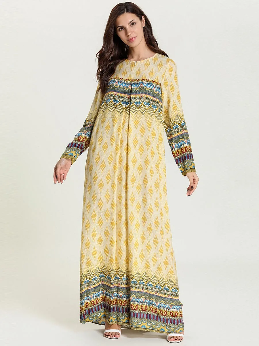 Женское мусульманское платье Дубай abaya Femme печать Турецкая индейка Bangladesh кафтан арабское, с длинными рукавами плюс размер Исламская одежда
