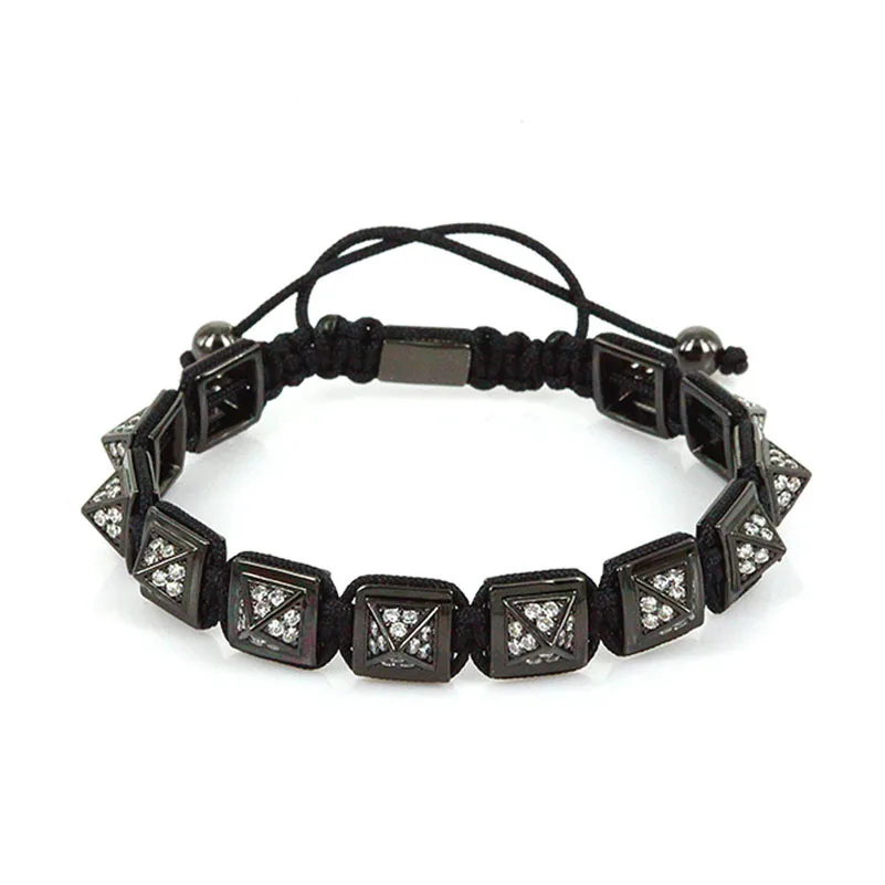 Известные мужские браслеты Квадратные Стальные Бусины микро белые кристаллы из