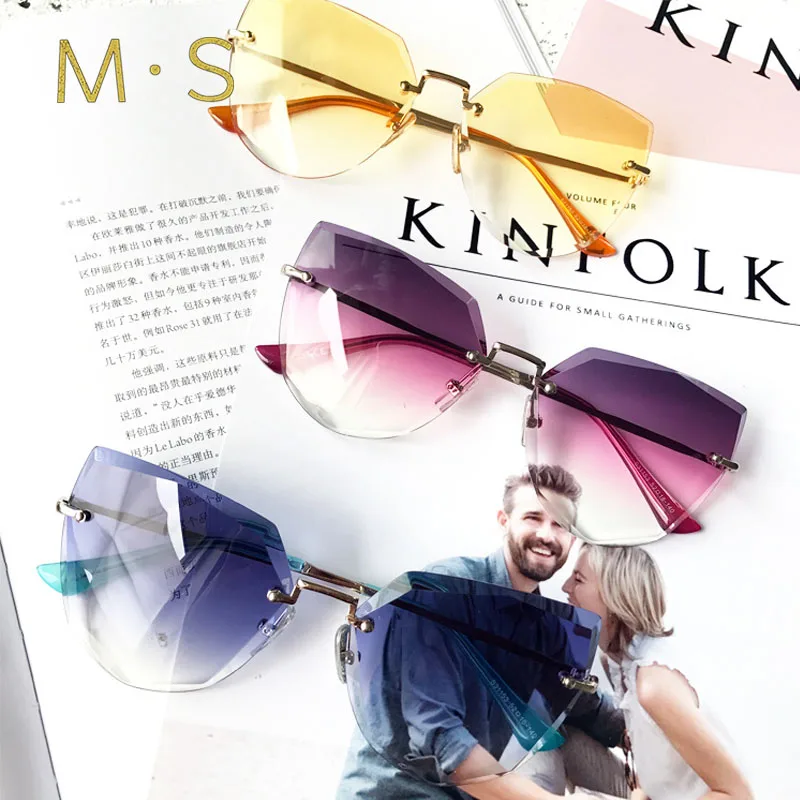 Женские солнцезащитные очки без оправы MS большие брендовые зеркальные