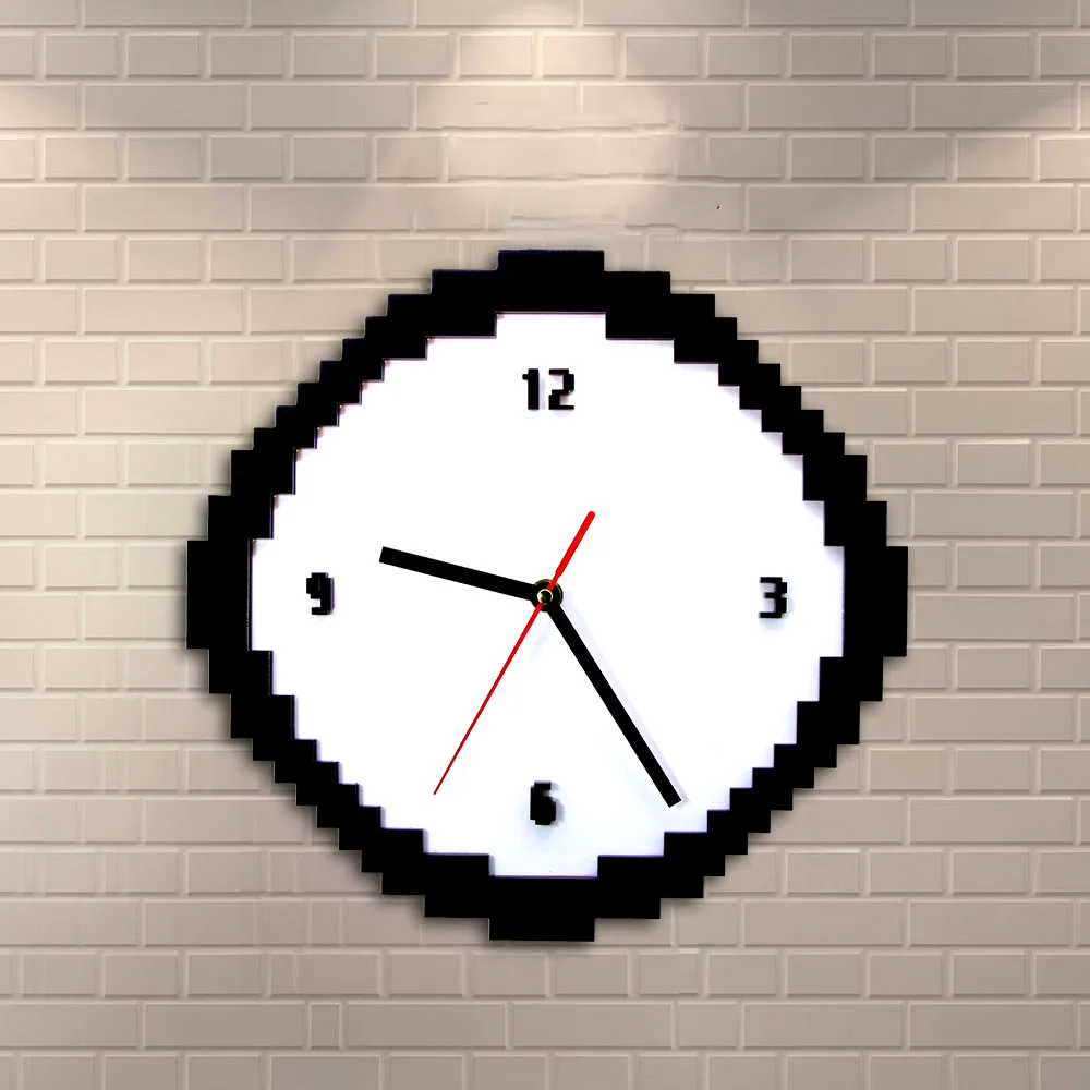 Часы Pixel Time 8 Bit Style ретро настенные часы черно белые старые пиксели Pixellated