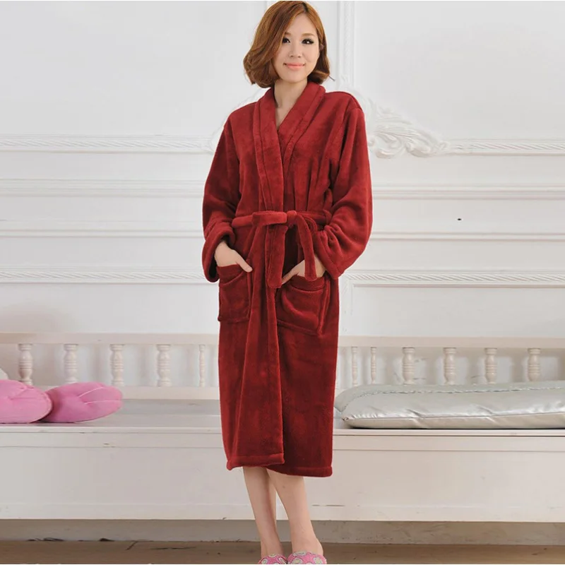Jujube red Пара Ночная рубашка в комплекте с купальным халатом фланелевый флисовый халат, одежда для сна, с поясом, с бантом, с галстуком-бабочкой Сгущает Теплый женский халат ночная рубашка осень-зима - Цвет: Jujube red