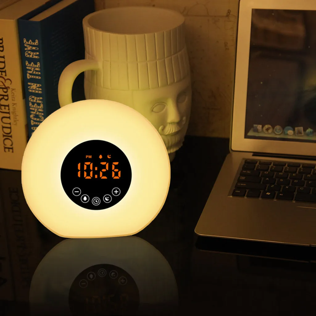 Светодиодный светильник Sunrise Wakeup, белый, теплый, белый, RGB, будильник, часы-фонарик, FM цифровое радио, светодиодный ночник, изменение цвета, Осенний сон Z528