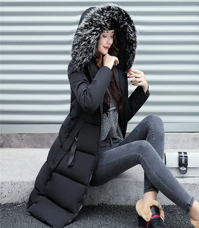 

Women's cotton coats 5xl large size winter female overcoat new slim fur collar hooded long thick warm windproof parkas outerwear