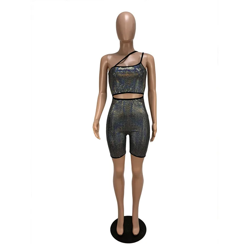 Блестящие стразы детали спереди вырез Bodycon комбинезон Горячие Сексуальные Одно