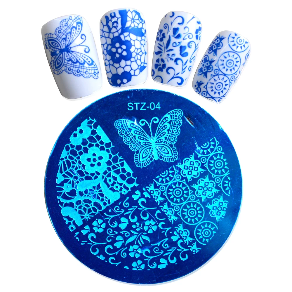 10 шт./лот красивые цветы бабочки кружевные узоры штамп для ногтевого дизайна