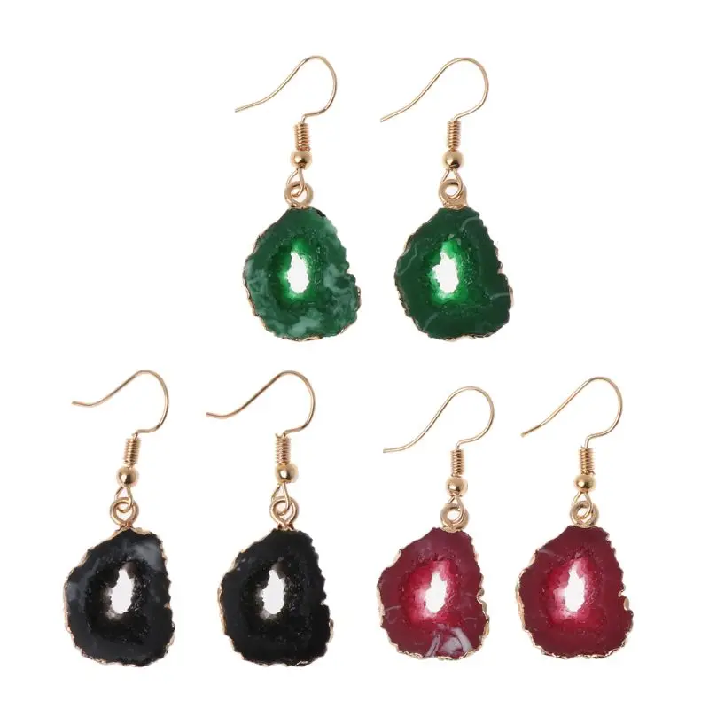 ANGELADY 1 пара Druzy Stone висячие серьги женские Нерегулярные кварцевые геодезические