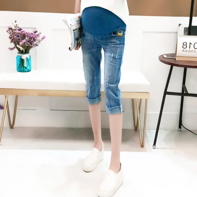 2018 летние модные повседневные эластичные винтажные джинсы с манжетами Капри для