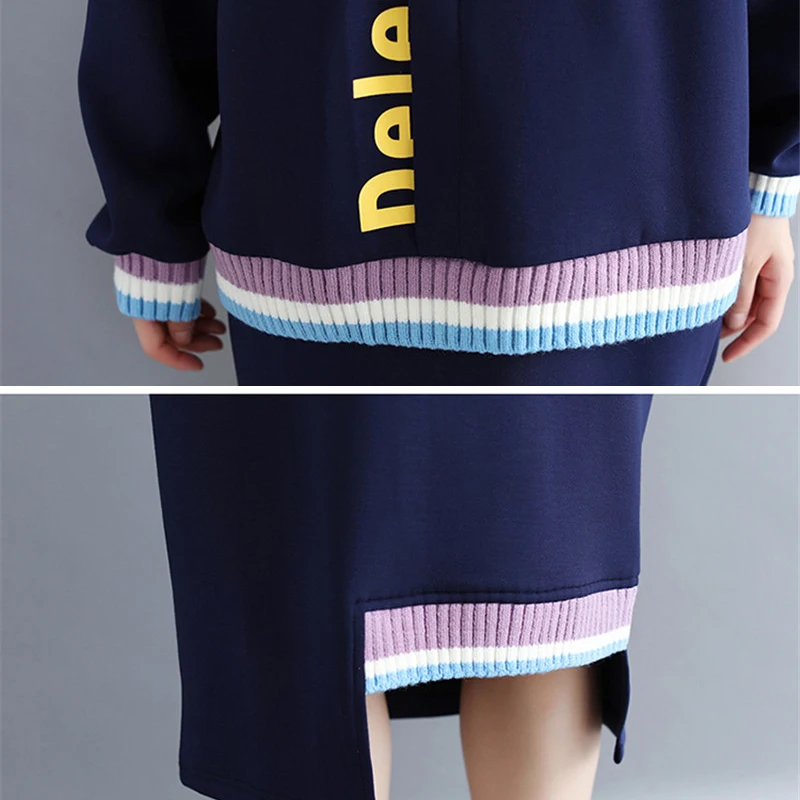 

2019 New Autumn Women 2 Two Piece Set Sweater Top+Skirt Knitted Suit O Neck Long Sleeve Knit Set Lady Loose Two Piece Sets R882
