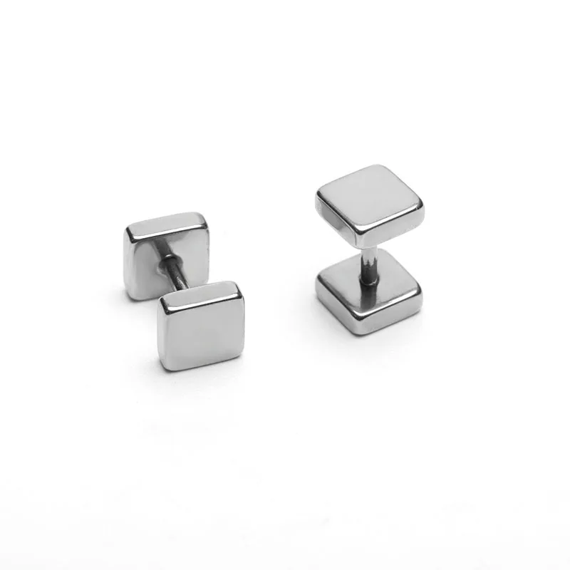 silver 6mmx2pieces 2 шт. модные квадратные серьги-гвоздики, Серьги Brincos Pendientes, Ушные Тоннели в форме штанги, титановая сталь, противоаллергические Панк ювелирные изделия для мужчин и женщин - Окраска металла: silver 6mmx2pieces