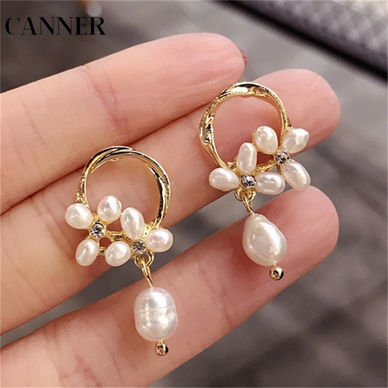 CANNER простой золотой цвет пресноводный жемчуг серьги кольца для женщин маленький