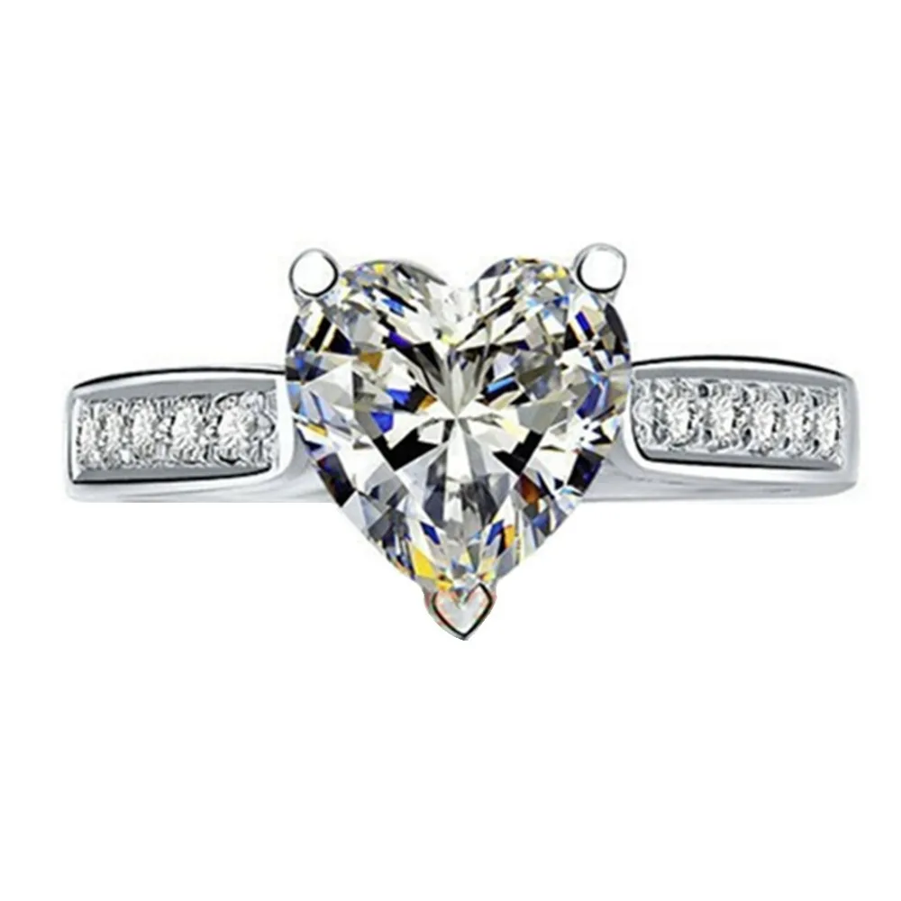 Женское кольцо из серебра пробы с бриллиантами в форме сердца|engagement clothes|ring