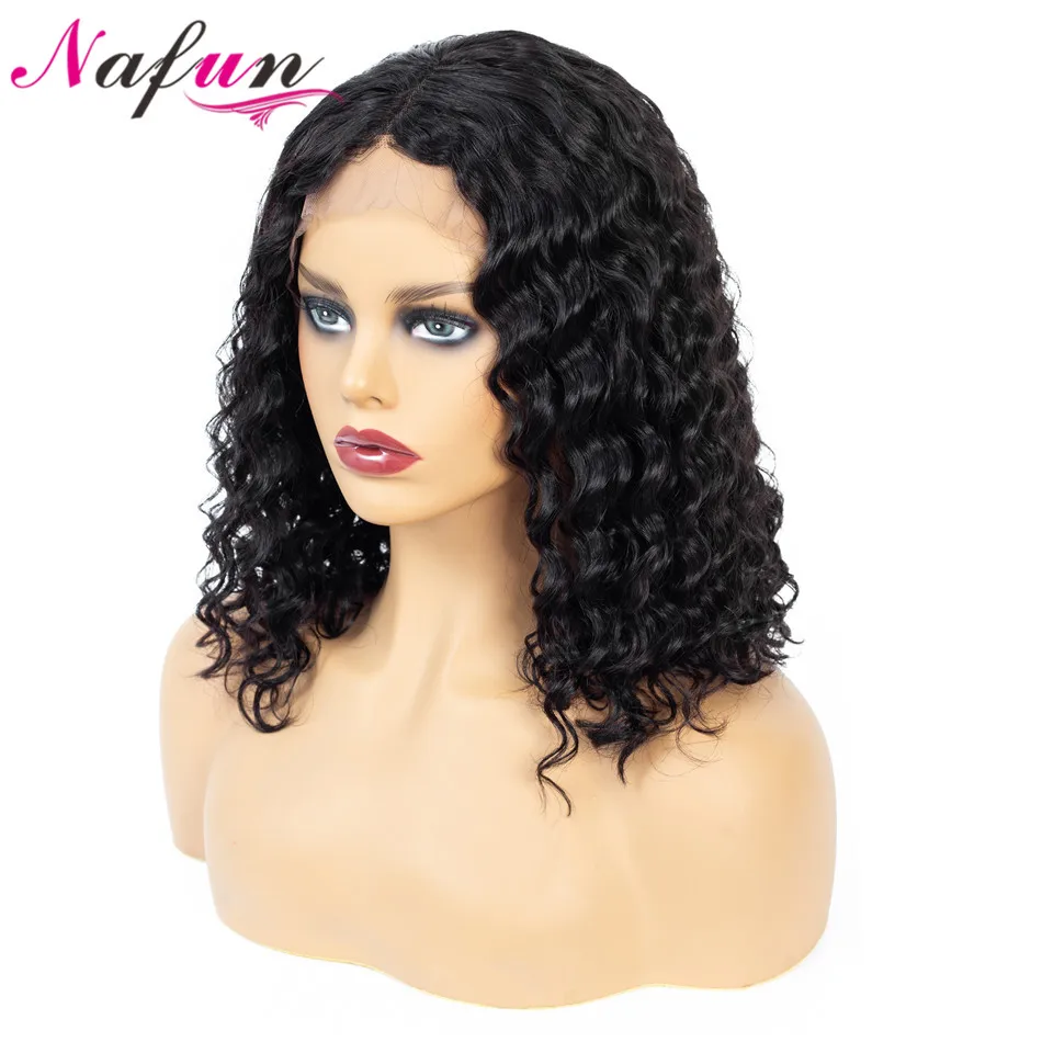 Nafun Hair13X4 короткий Боб Синтетические волосы на кружеве человеческих волос парики с детскими волосами малазийские волосы с однонаправленной кутикулой для черный Для женщин глубокая волна Синтетические волосы на кружеве парики