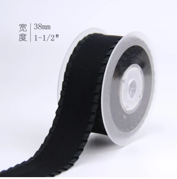 30yards Lot Pleated Lotus Leaf Edge Velvet Ribbon for lace trimming linen gifts ribbons 16mm,25mm,38mm sizes - Color: Black P123