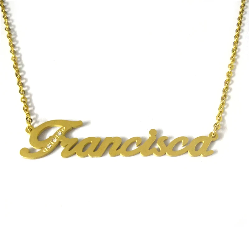 

FairLadyHood "Francisca" Custom Stainless Steel Name Pendants & Necklace Gold Color Chain Family Names Custom Necklace