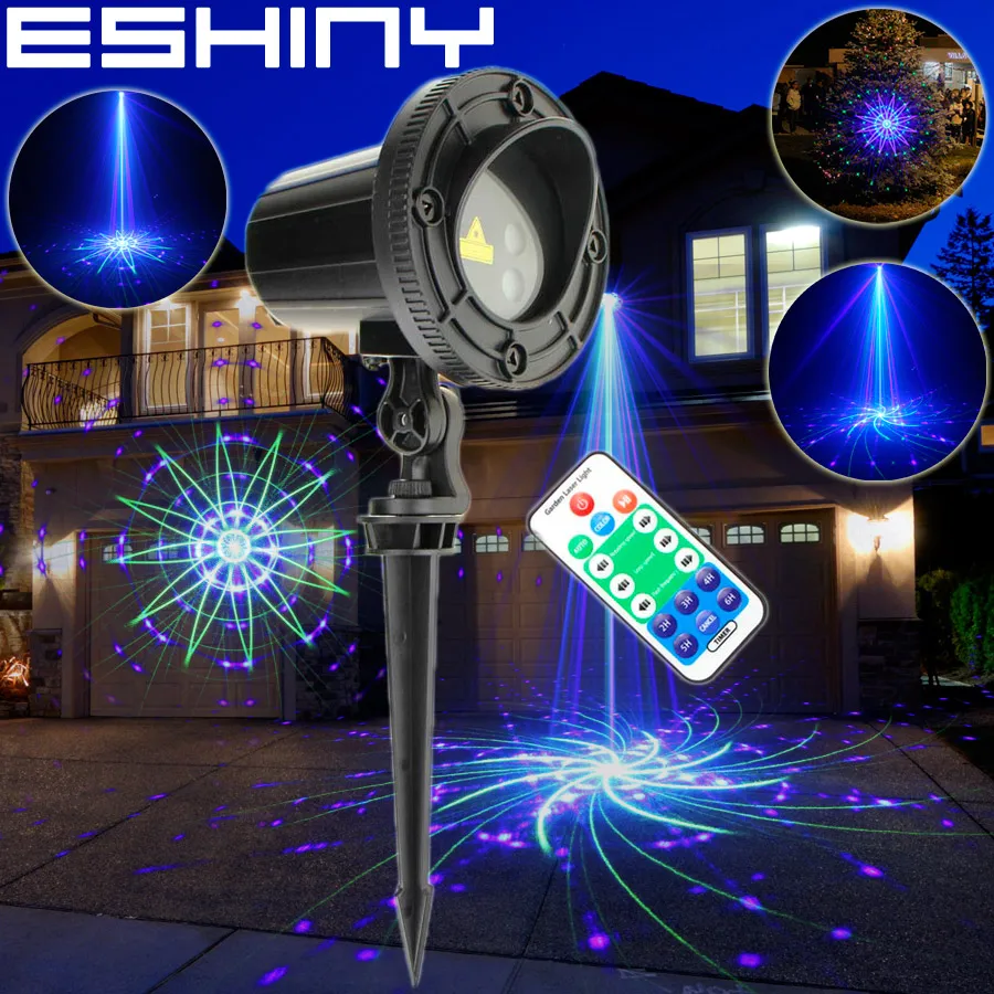 ESHINY открытый IP44 WF зеленый синий лазерный 24 шаблона проектор вечевечерние бар