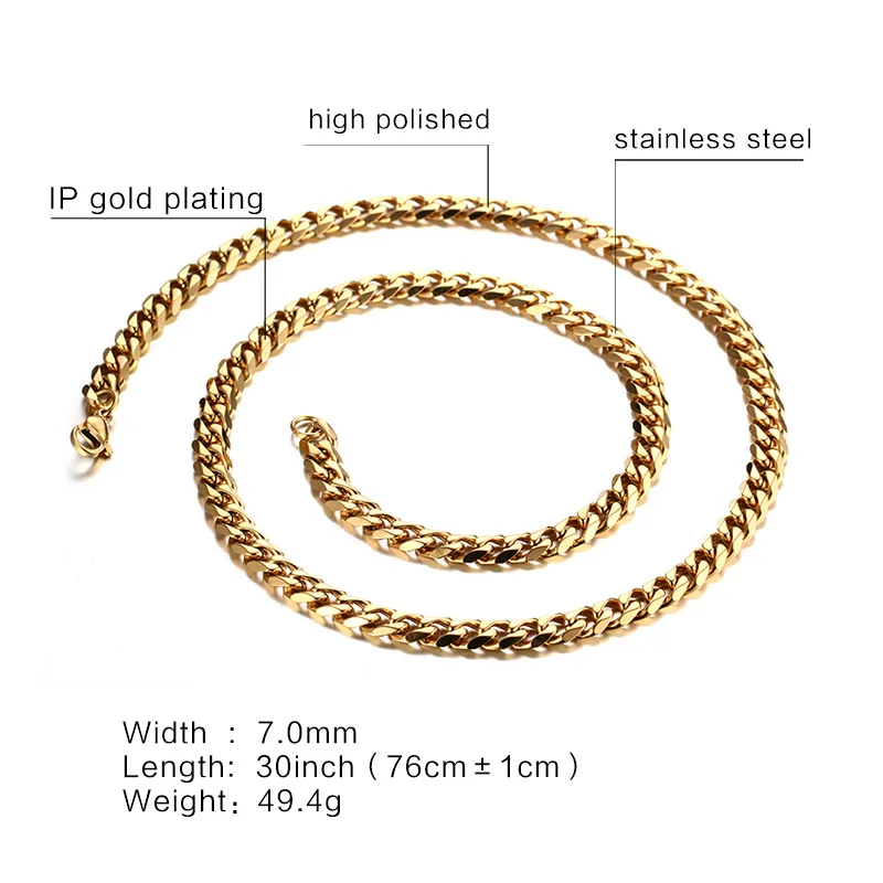 7mm 30inch Vnox классическая цепочка Цепочки и ожерелья 24/30 дюйма для Для мужчин длинные Цепочки и ожерелья 3/5/7 мм широкий Титан Сталь, сделай сам, ювелирное изделие - Окраска металла: 7mm 30inch
