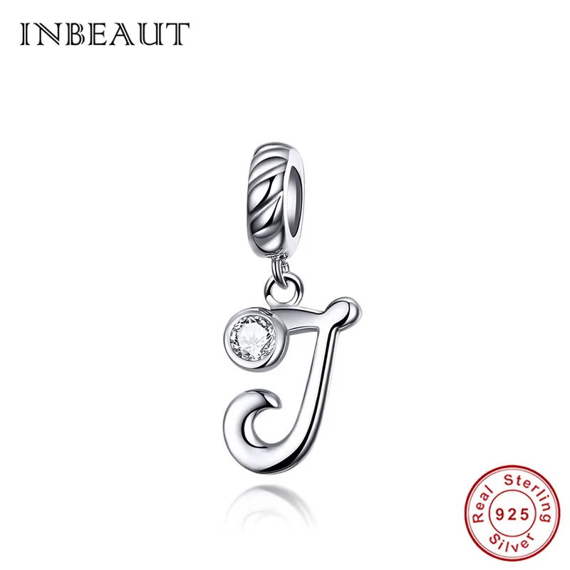 INBEAUT Настоящее 925 пробы серебро 26 английские заглавные буквы бусины подходят Pandora браслет S925 слово серии подвески - Окраска металла: J