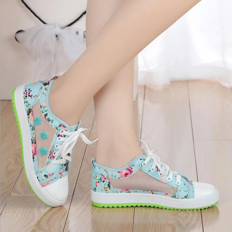 Женские туфли с кружевом на плоской подошве из сетчатого дышащего материала