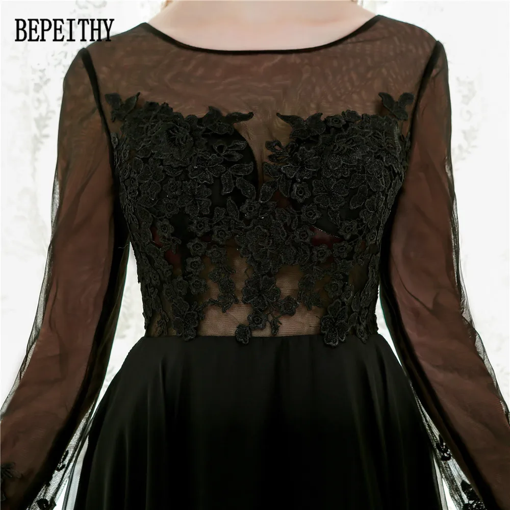 BEPEITHY Новое поступление vestido de festa сексуальное черное ТРАПЕЦИЕВИДНОЕ вечернее платье с вырезом лодочкой и длинным рукавом