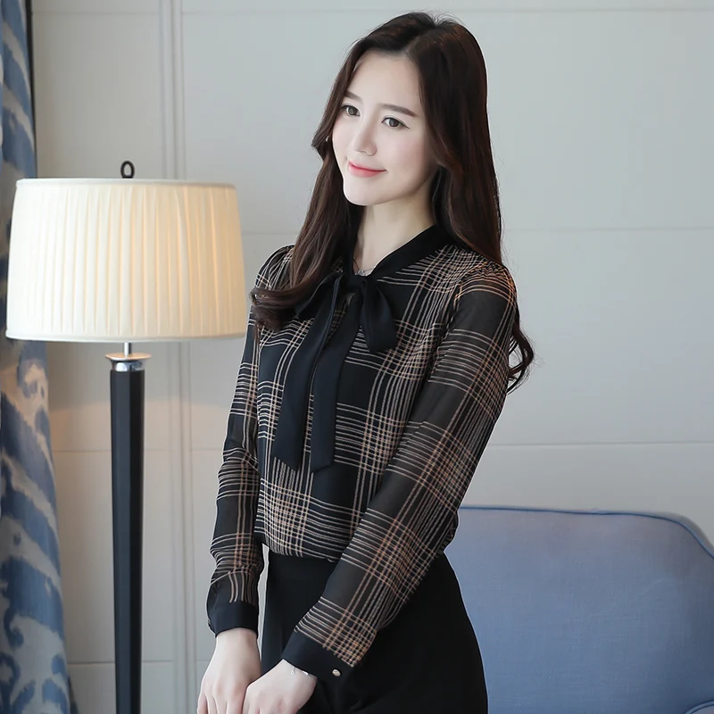 Модные женские блузки 2020 с длинным рукавом офисные топы и шифоновые клетчатые