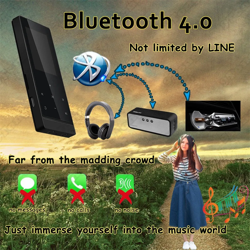 Сенсорный экран из металла MP3 плеер Hi Fi Bluetooth 8 ГБ спортивные FM Радио книгу голос