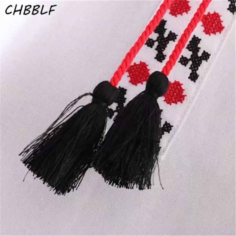 CHBBLF Милая Цветочная вышивка Свободная блузка кисточка рубашки с длинными