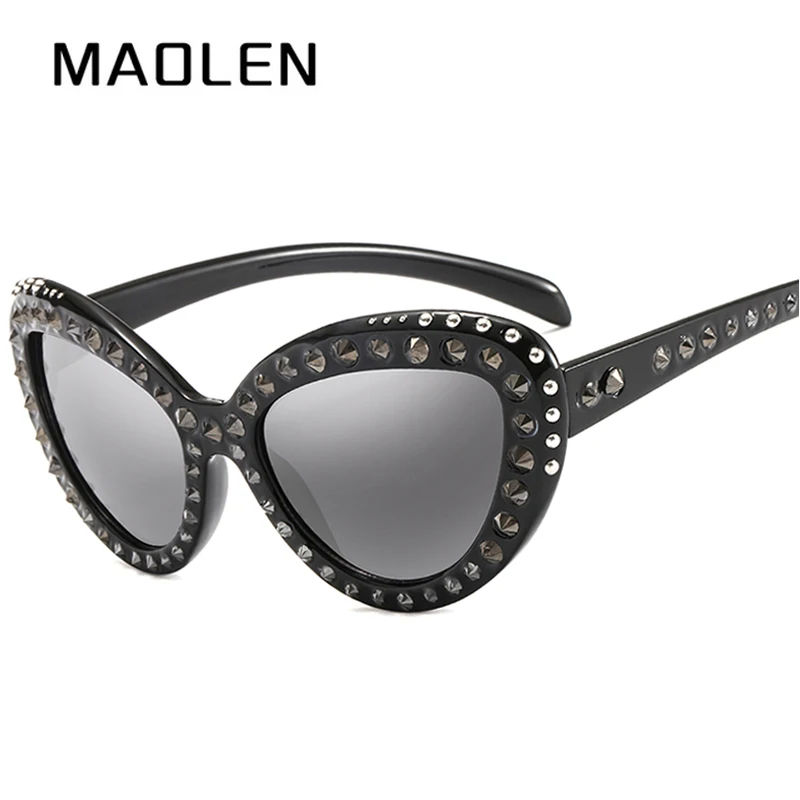 MAOLEN 2018 Foreign trade hot sale explosions Outdoor general large frame fashion retro butterfly-shaped diamond sunglasses | Аксессуары